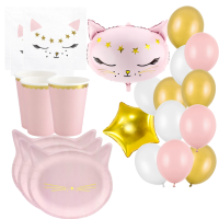 Party Meow - pro 6 osob s balonky (balnkov buket, talky, kelmky, ubrousky)