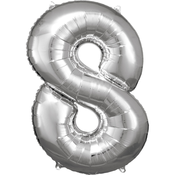 Balónek fóliový číslice 8 stříbrná 53 x 83 cm