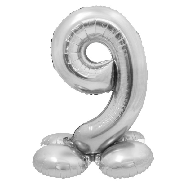 Balónek fóliový číslo 9 samostojné stříbrné 72 cm
