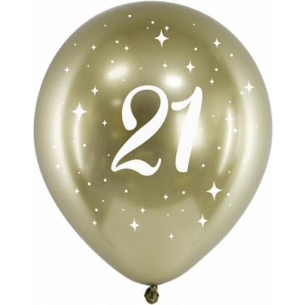 Balónky latexové chromové 21. narozeniny zlaté 30 cm 6 ks
