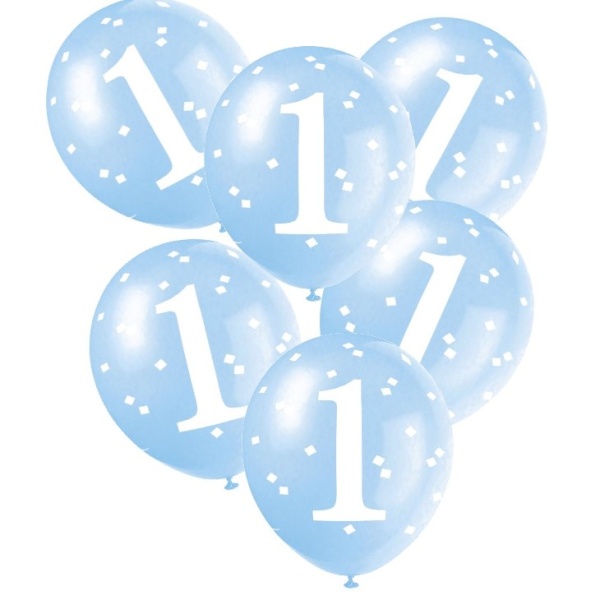 Balónky latexové světle modé 1. narozeniny 30 cm 5 ks