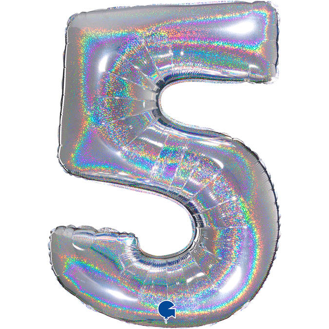 Balónek fóliový číslice 5 holografická stříbrná 102 cm
