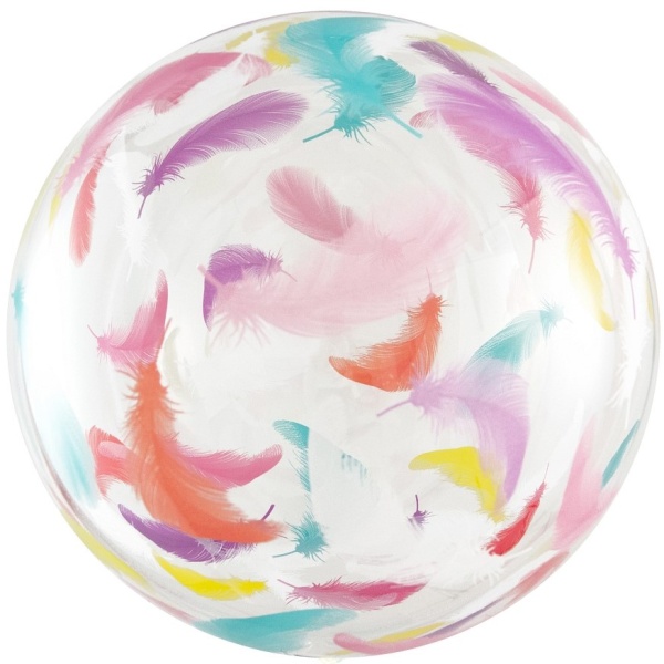 Balónová bublina transparentní Barevná peříčka 46 - 51 cm
