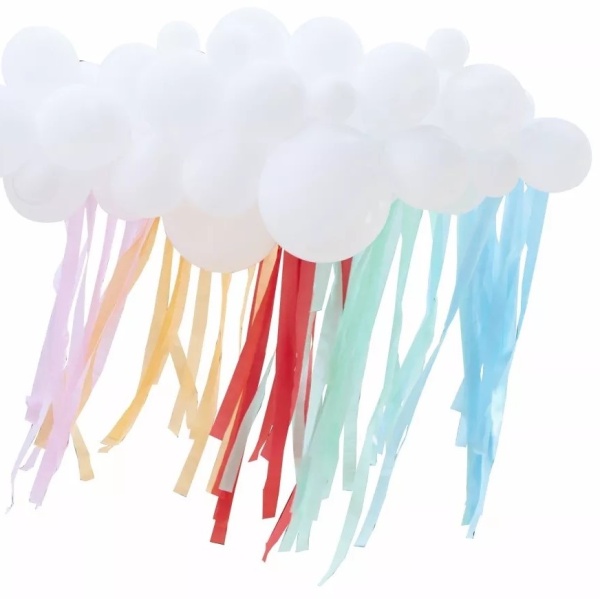 Rainbow party Girlanda balónková mrak s duhovými stuhami, 40 ks