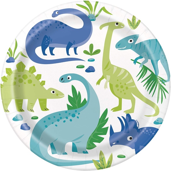 Dino party Eco  - Talíře papírové modrozelené 22 cm 8 ks
