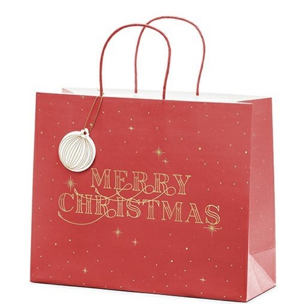 Vánoční taška dárková Merry Christmas, červená, 32,5x26,5x11,5cm