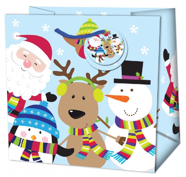 Taška dárková čtvercová Vánoční postavičky 15 x 14,5 x 6 cm