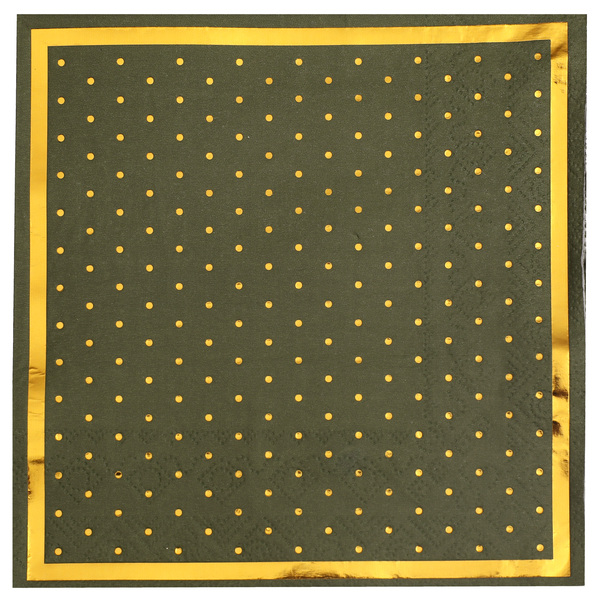 Luxusní ubrousky olivové se zlatým okrajem a puntíky 16,5 x 16,5 cm 20 ks