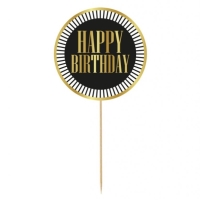 Zpich dortov Happy Birthday erno-zlat 10 cm