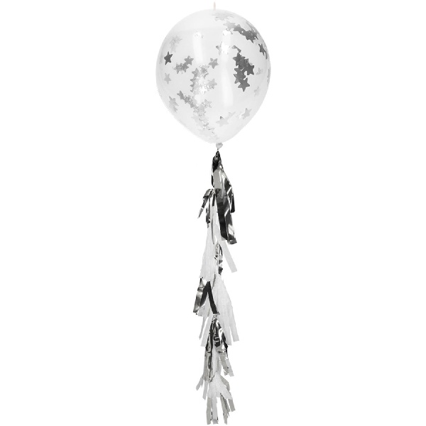 Balónky s konfetami Stars 30 cm a střapcem stříbrné 3 ks