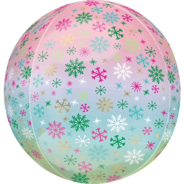 Balónek fóliový ORBZ koule Ombré sněhové vločky 40 cm