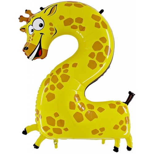 Balónek fóliový číslo 2 žirafa 102 cm