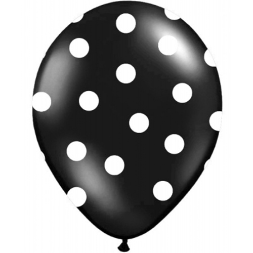 Balónek černý s bílými puntíky 50 ks