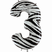 Balón fóliový Jumbo číslo Zebra "3"