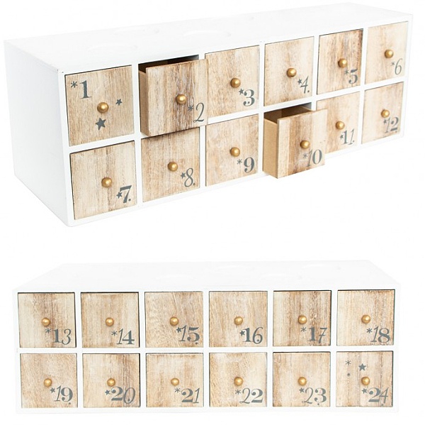 Levně Adventní kalendář dřevěný se Šuplíčky 40,5x13,5x14 cm