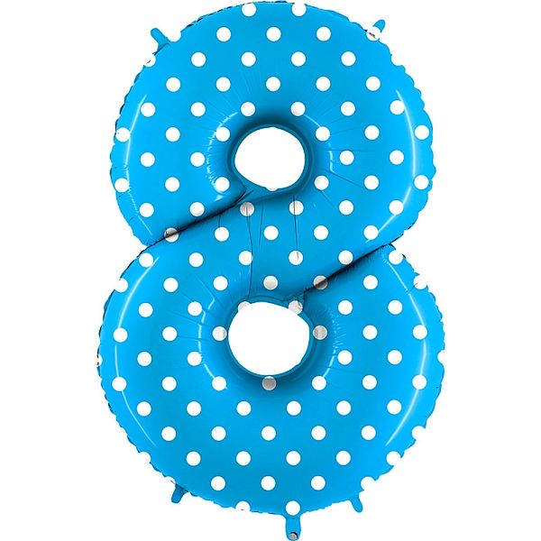 Balónek fóliový číslo 8 modrý s puntíky 1 ks 102 cm