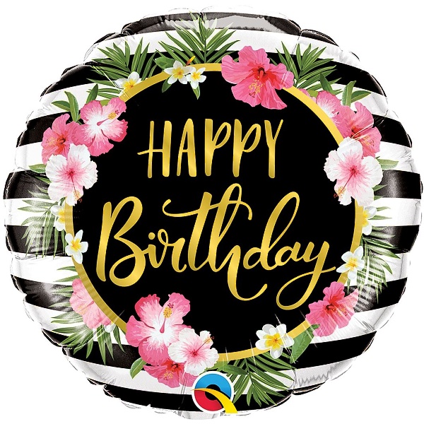 BALÓNEK fóliový HB černobílý s květinami