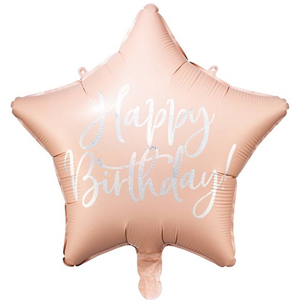 Levně Balónek fóliový Hvězda pudrově růžová Happy Birthday 40 cm
