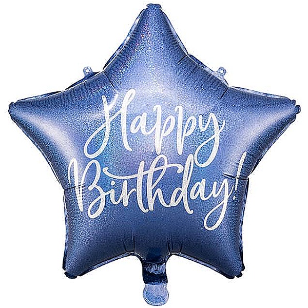 Balónek fóliový Hvězda tmavě modrá Happy Birthday 40 cm