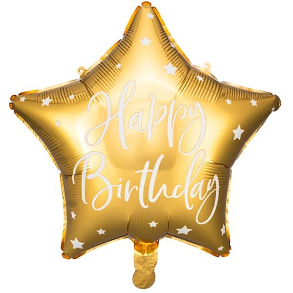 Balónek fóliový Hvězda zlatá Happy Birthday 40 cm