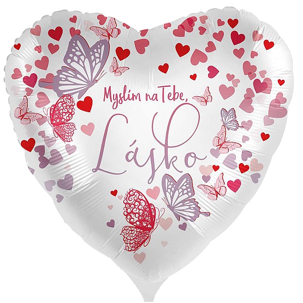 Balónek fóliový český nápis Myslím na Tebe, Lásko 43 cm