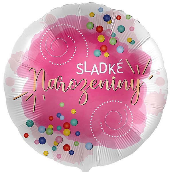 Balónek fóliový český nápis Sladké narozeniny 43 cm