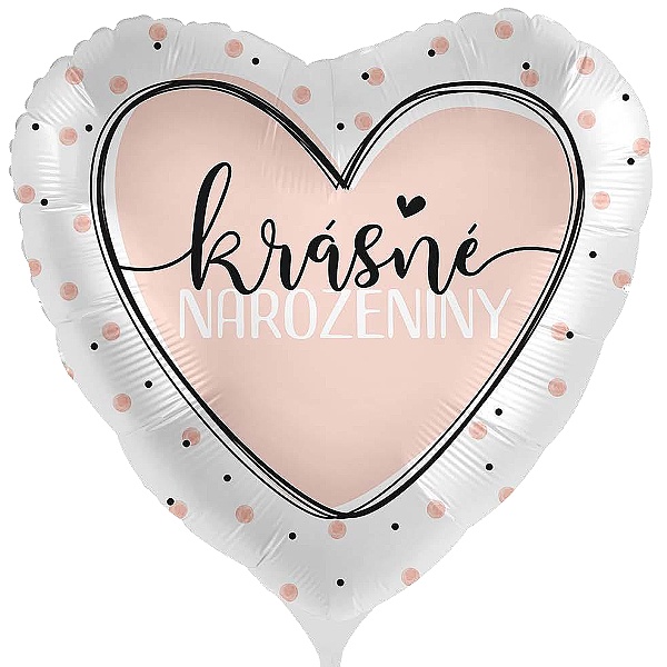Balónek fóliový český nápis Srdce Krásné narozeniny s puntíky 43 cm