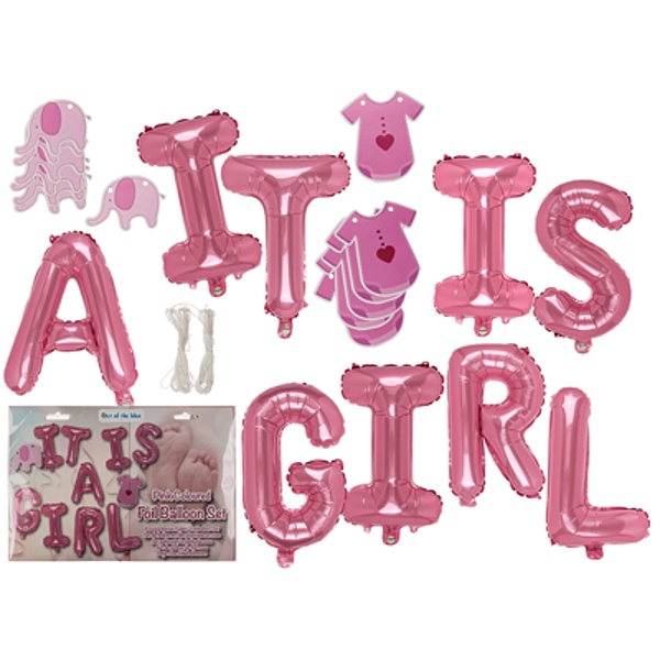 Balónkový nápis It is a Girl s papírovými dekoracemi 35 cm
