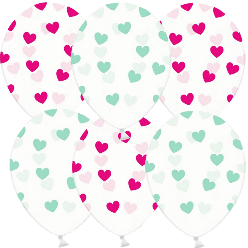 Balónky mix – tranparentní Srdce magenta, mint 30 cm 6 ks
