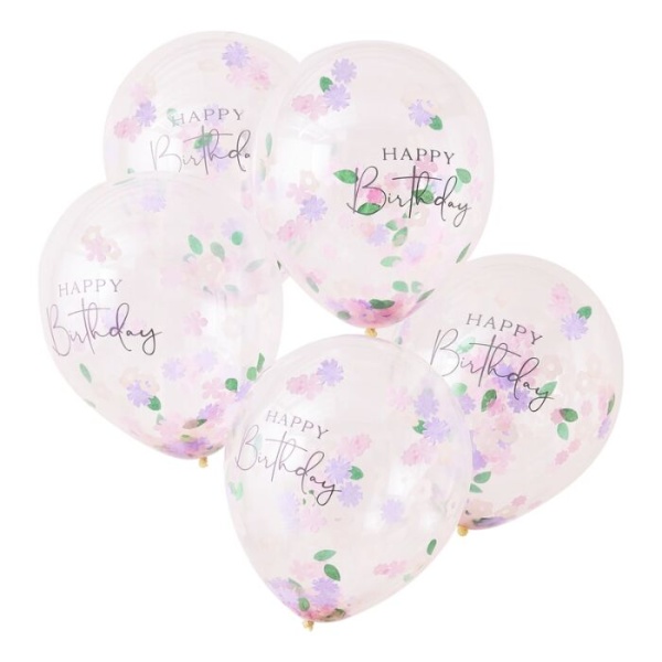 Balónky průhledné 30 cm s kytičkovými konfetami 5 ks