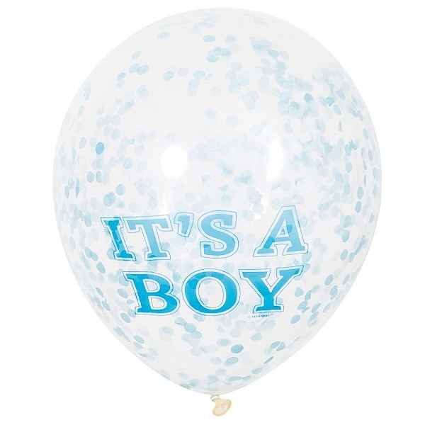Balónky latexové s modrými konfetami It is boy 6 ks