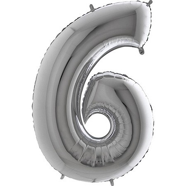 Balónek fóliový číslo 6 stříbrné 102 cm