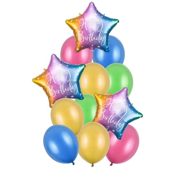 Levně Balónkový buket - 3 foliové duhové hvězdy - 9 balónků duhových 30 cm