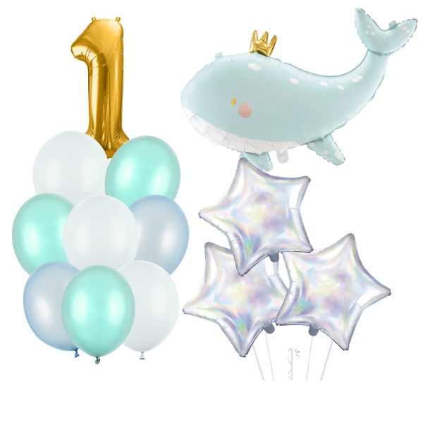Balónkový buket první narozeniny - Velryba s korunkou