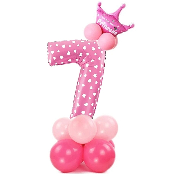 Balónkový set Číslice 7 s korunkou na podstavci růžová