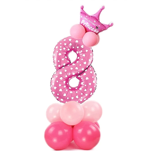 Balónkový set Číslice 8 s korunkou na podstavci růžová