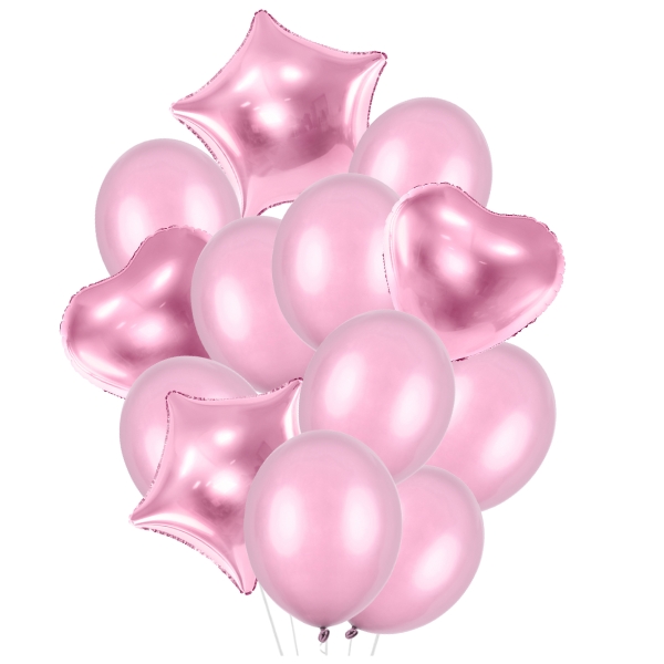 Balonkový set růžový - 2 srdce - 2 hvězdy - 9 balonků růžových 30 cm