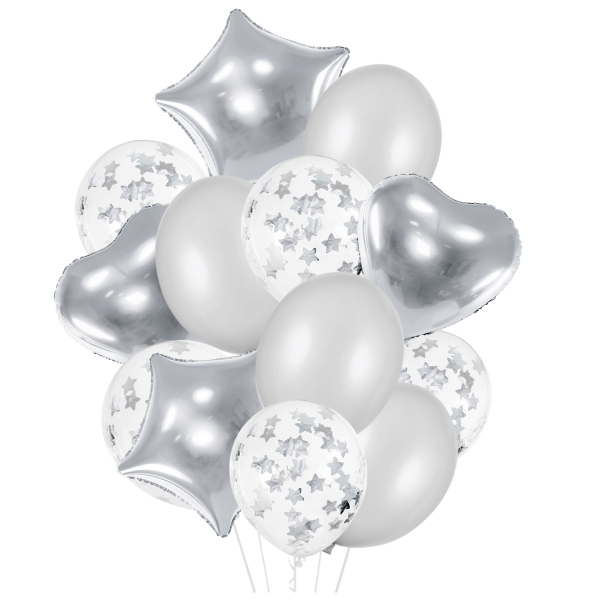 Levně Balónkový set stříbrný - populární balónkový mix 14 ks