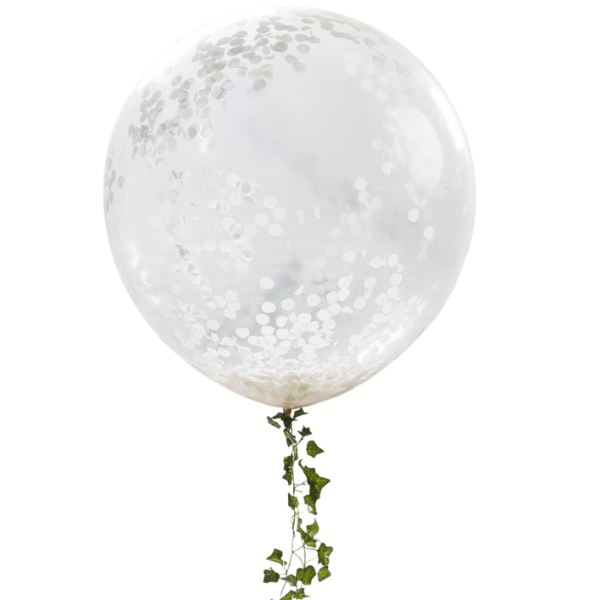 Levně Balóny transparentní 91 cm jumbo s bílými konfetami 3 ks