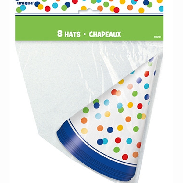 Čepičky na party papírové Rainbow Polka Dots 8 ks
