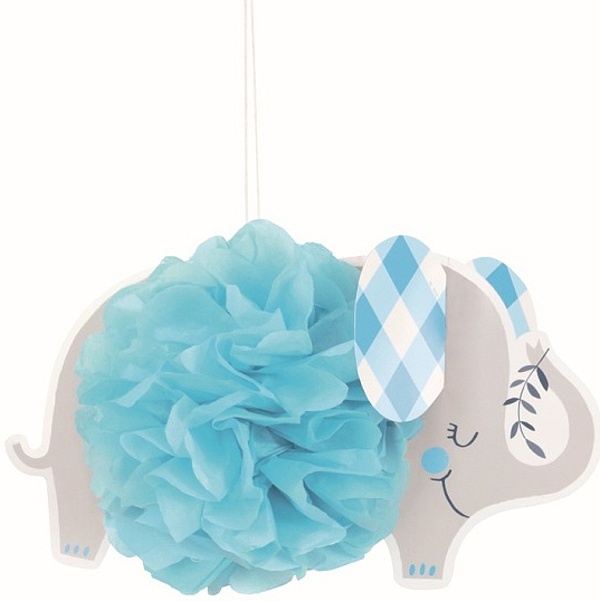 Dekorace závěsná Pomopoms Slon šedomodrý 23 cm 3 ks