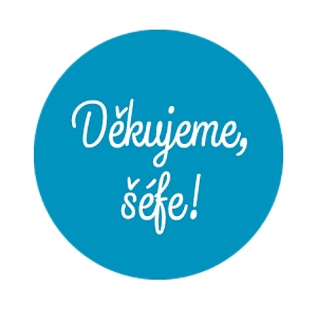 Dárková samolepka modrá Děkujeme šéfe 10 cm