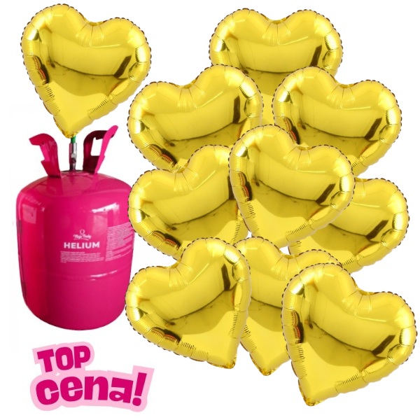 Helium s balonky srdce zlaté 10 ks