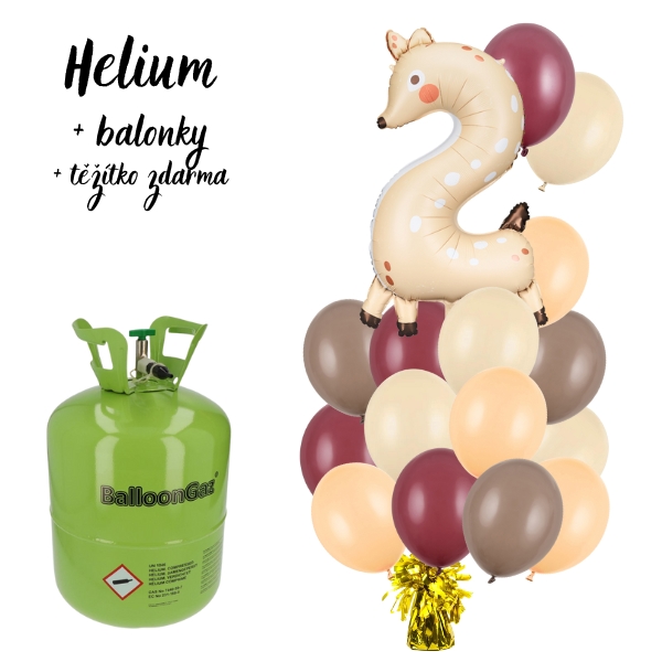 Helium set - 1 srneček 2 + balonkový mix, švestková, broskvová, krémová 23 cm 24 ks