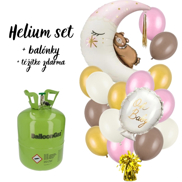 Helium set - Medvídek na měsíci girl - 2 folie + 18 balonků 23 cm