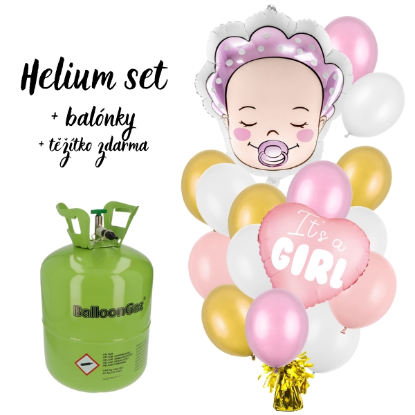 Helium set - Výhodný set helia s balonky pro narození dítěte - Je to holčička