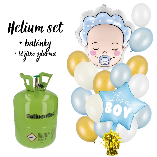 Helium set - Výhodný set helia s balonky pro narození dítěte - Je to kluk
