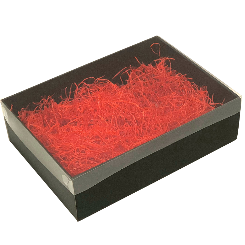 Dárková krabice s průhledným víkem černá/drť červená 35 x25 x10 cm