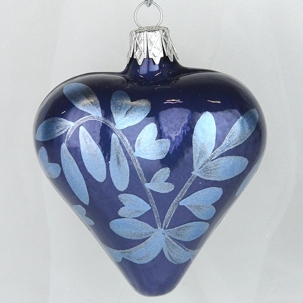 Ozdoba vánoční Tmavě modrý porcelán - srdce 6 cm