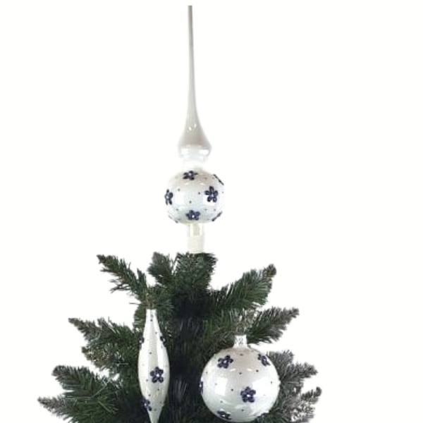 Ozdoba vánoční Bílý porcelán s kytičkami - špička